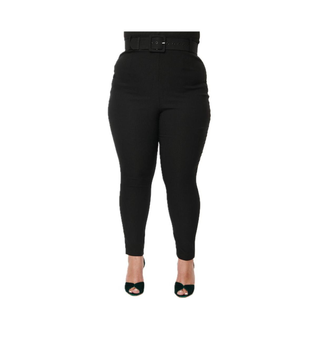 Plus Size Belted Rizzo Cigarette Pants - Black