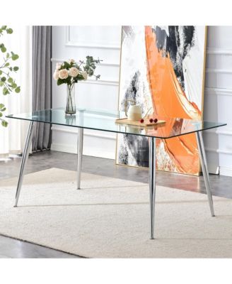 Simplie Fun Modern minimalist rectangular glass dining table, 0.4 inch ...