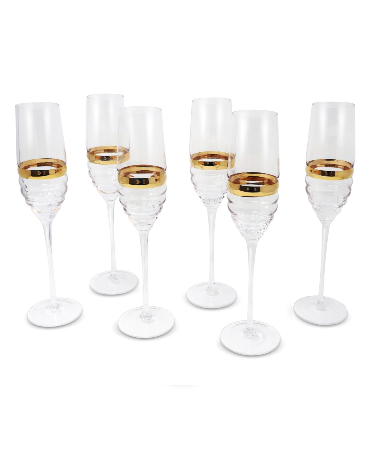 Shop Vivience Stripe Flute Glasses, Set Of 6 In Clear,gold