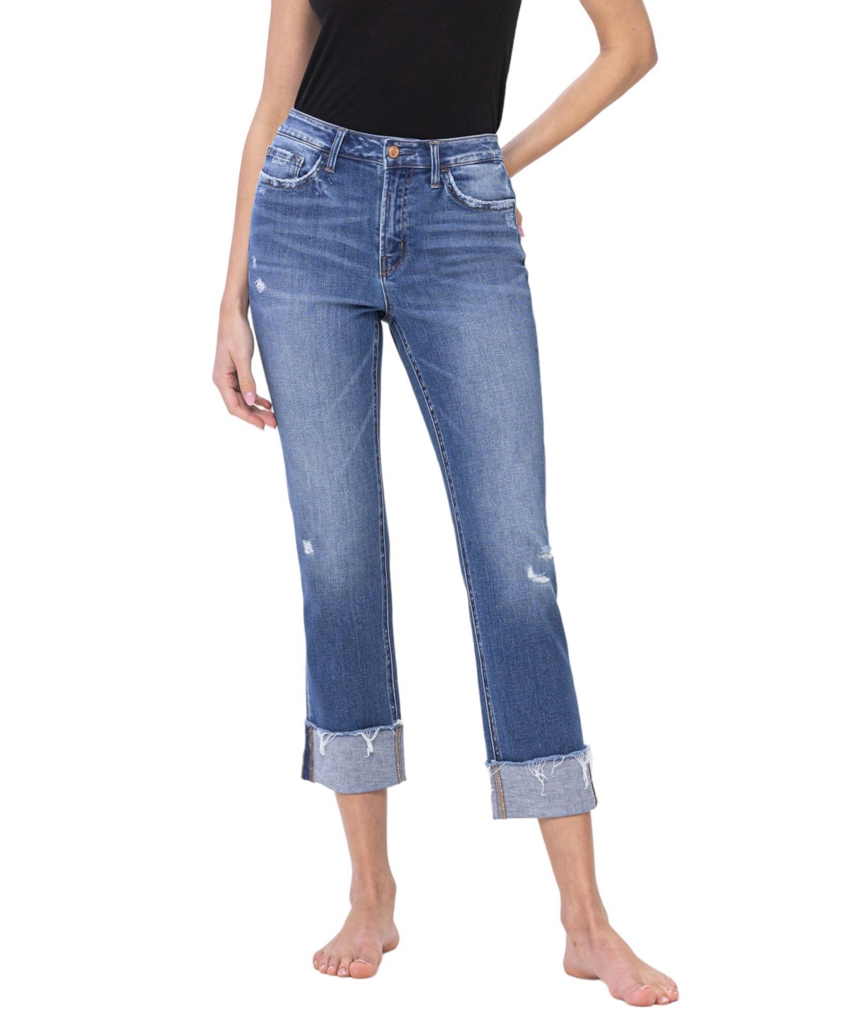 Women's High Rise Regular Cuffed Straight Jeans - Sensible blue