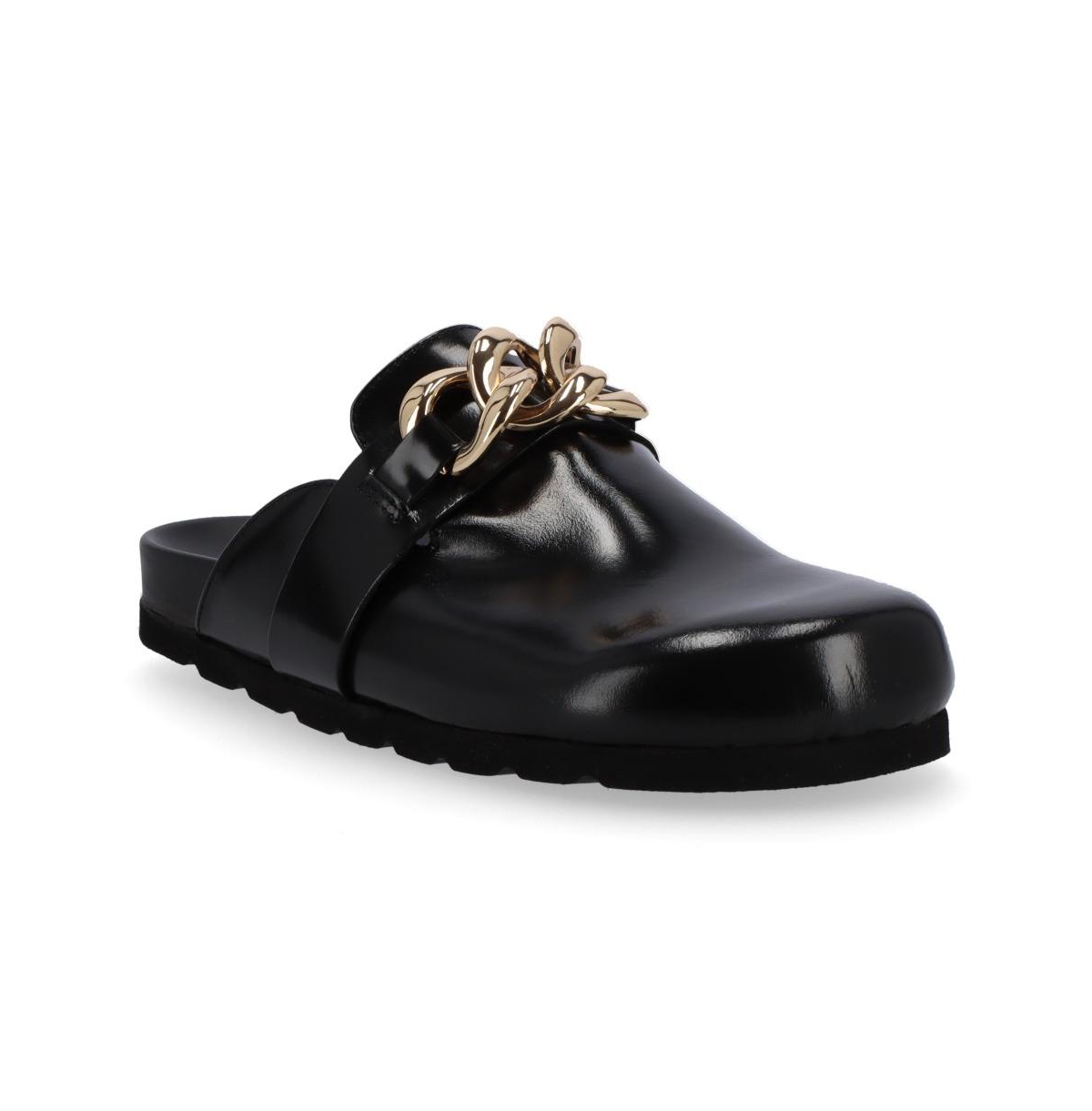 Women's Fireplace Chain Leather Clogs - Black
