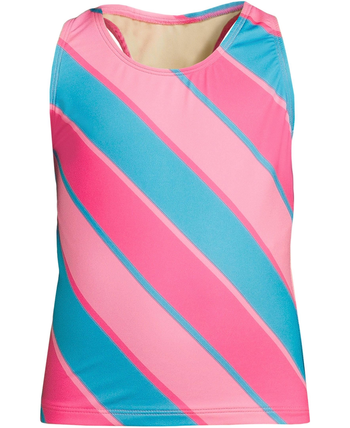 Lands' End Big Girls Plus Chlorine Resistant Racer Back Tankini Swim Top -turquoise stripe