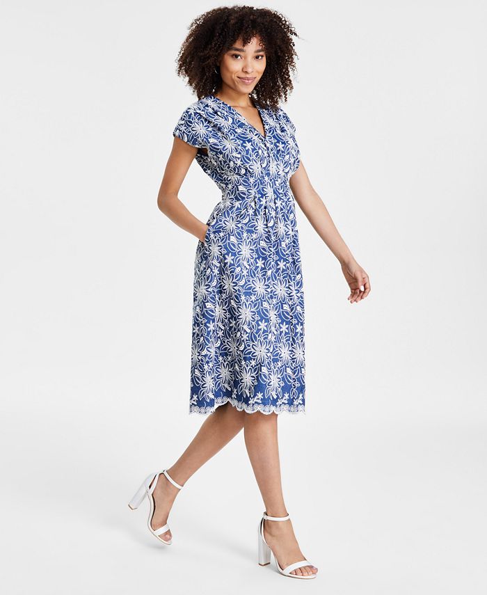 Kensie Women's Embroidered Midi Dress White Size 8