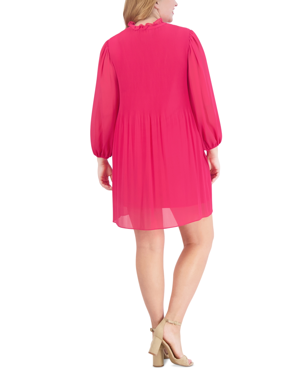 Shop Jessica Howard Plus Size Pleat-front Split-neck Dress In Cerise