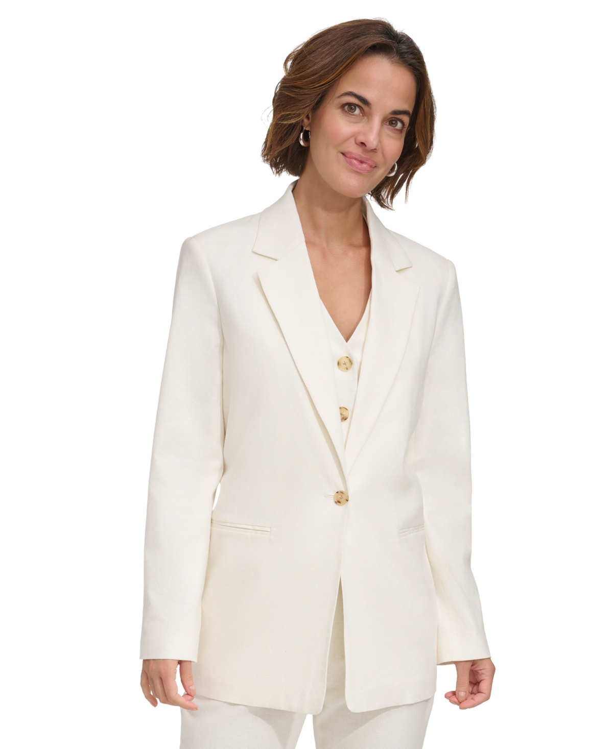 Women's Single-Button Long-Sleeve Blazer - Ivory