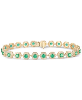 Gemstone Diamond Halo Hexagon Flex Bracelet - Emerald 9179$