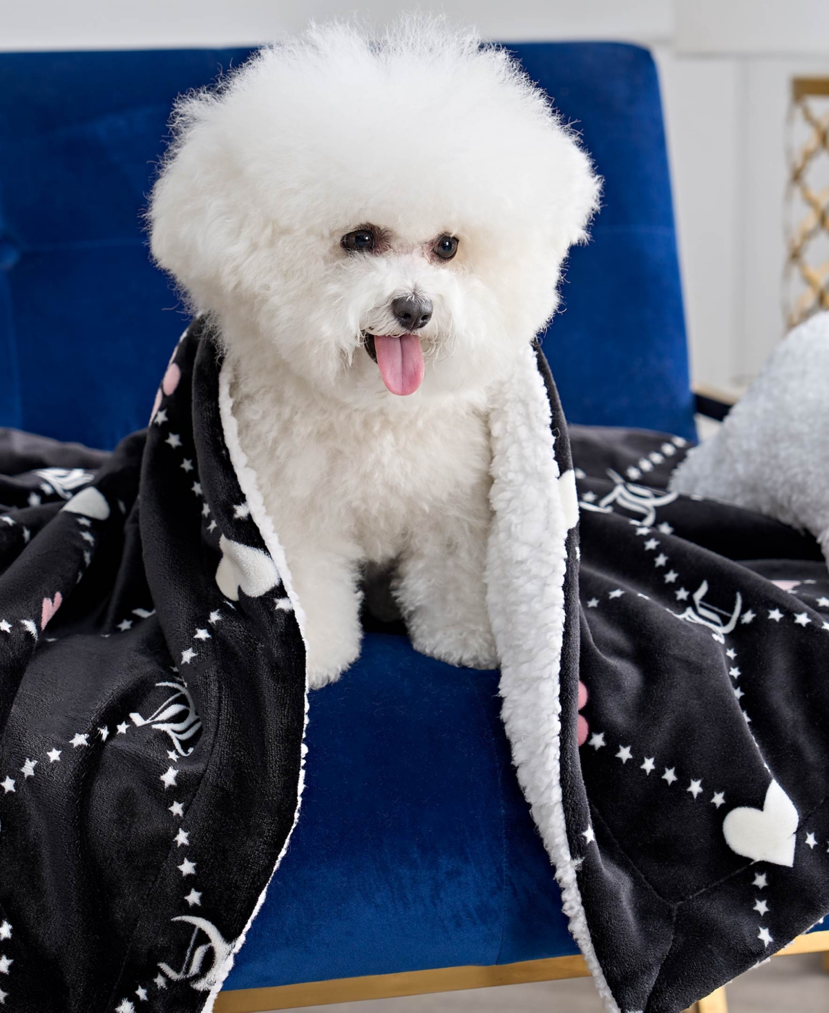 Juicy Couture Paw Heart Pet Plush Sherpa Blanket Bone Pillow, Set of 2
