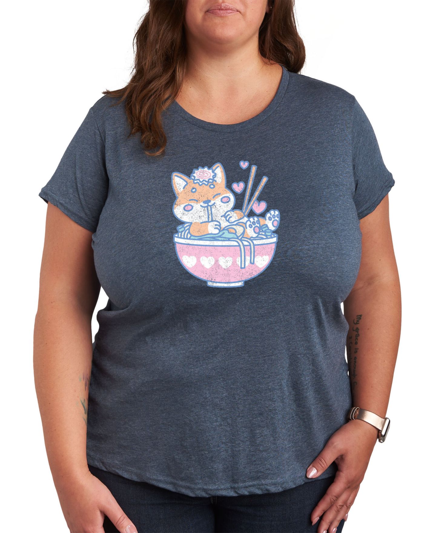 Женская футболка Hybrid Apparel Trendy Plus Size Cute Ramen Graphic Short Sleeve, цвет: Синий — фото 1