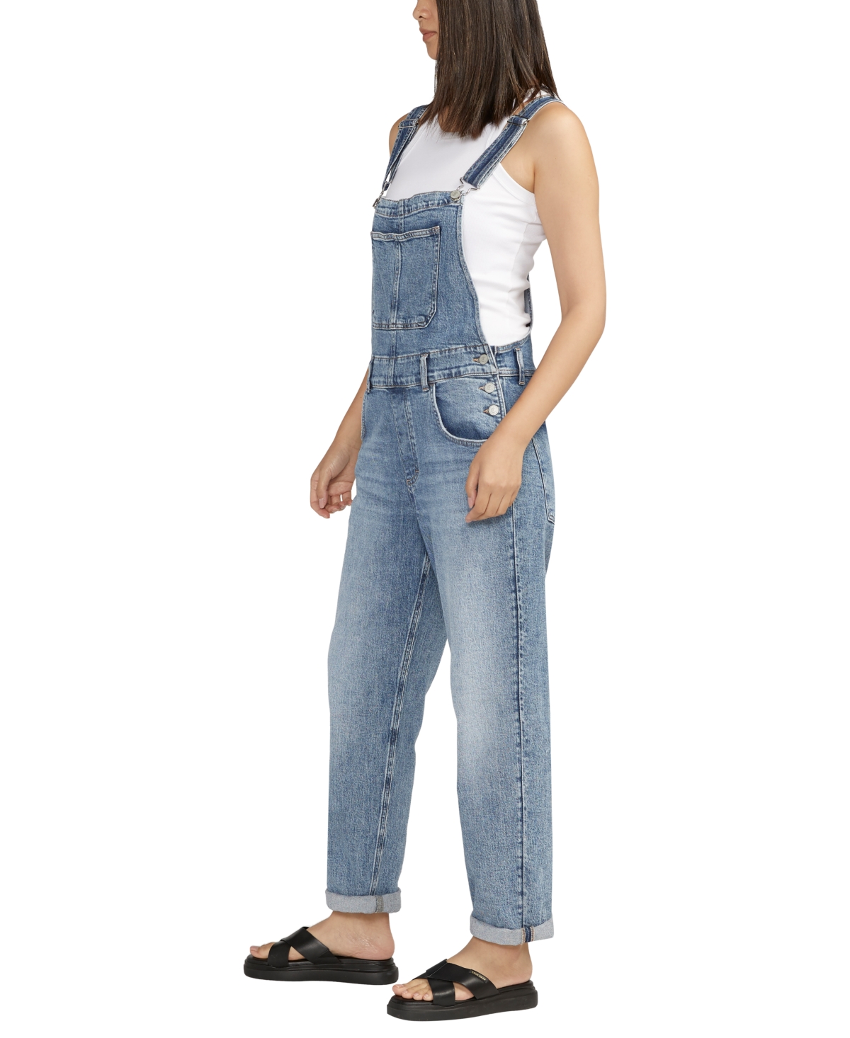 Shop Silver Jeans Co. Women's Baggy Straight Leg Overalls In Indigo
