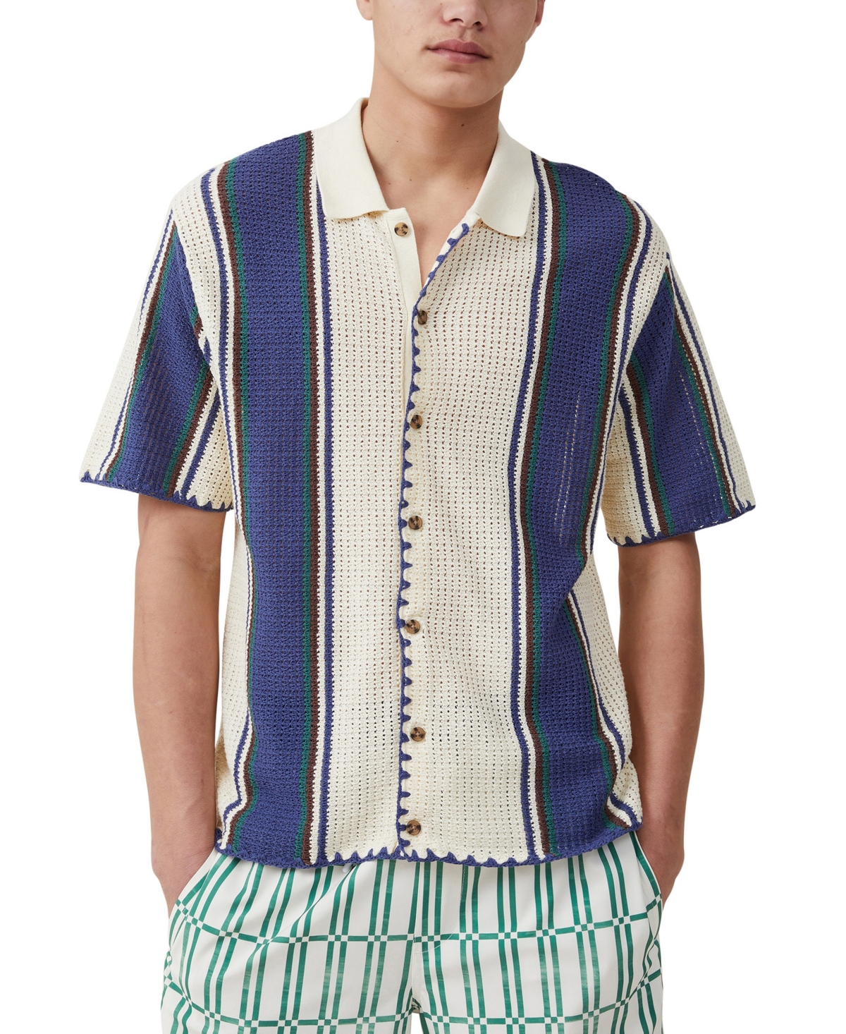 Shop Cotton On Men's Pablo Short Sleeve Shirt In Off White Vert Stripe