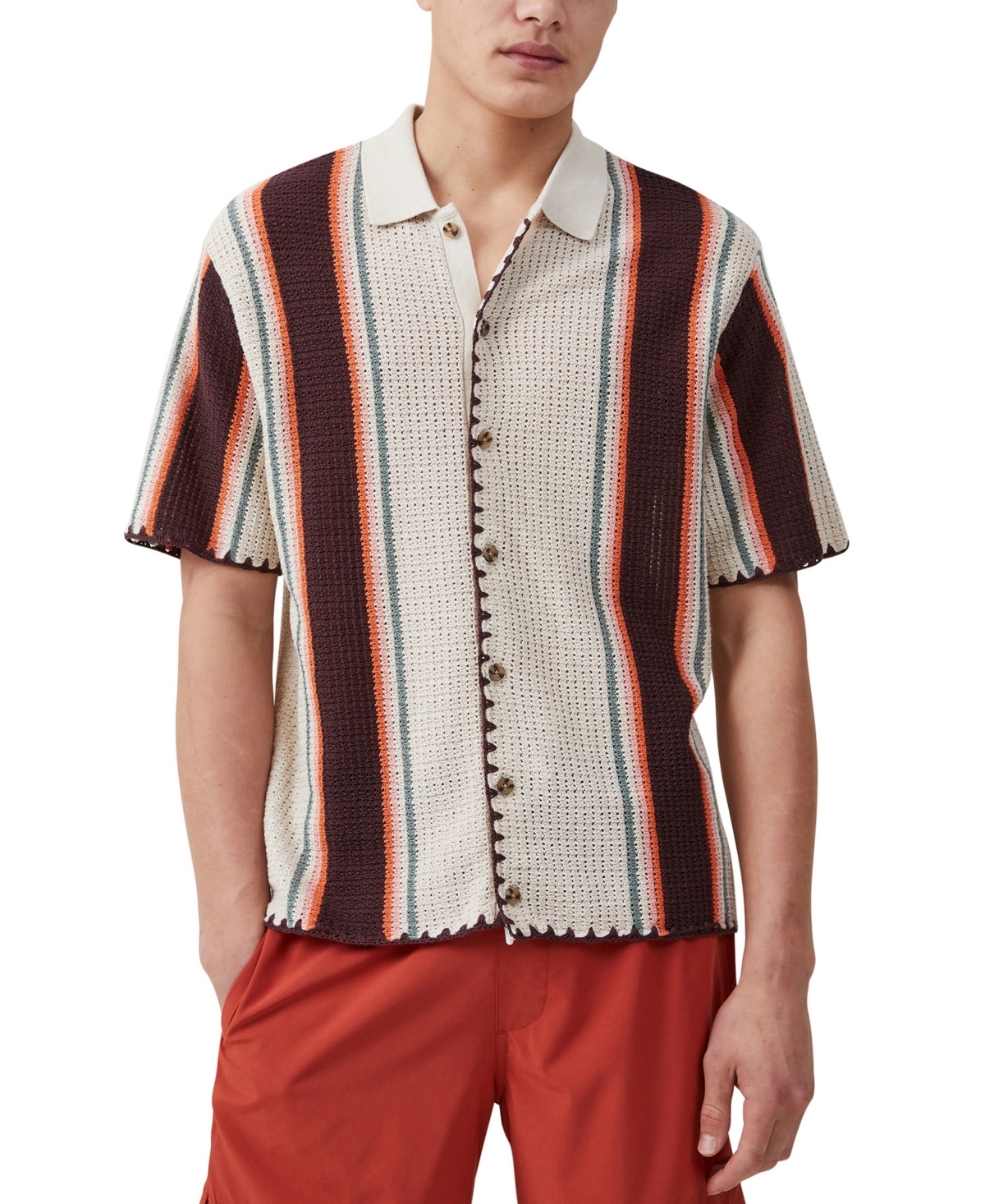 Shop Cotton On Men's Pablo Short Sleeve Shirt In Stone Vert Stripe