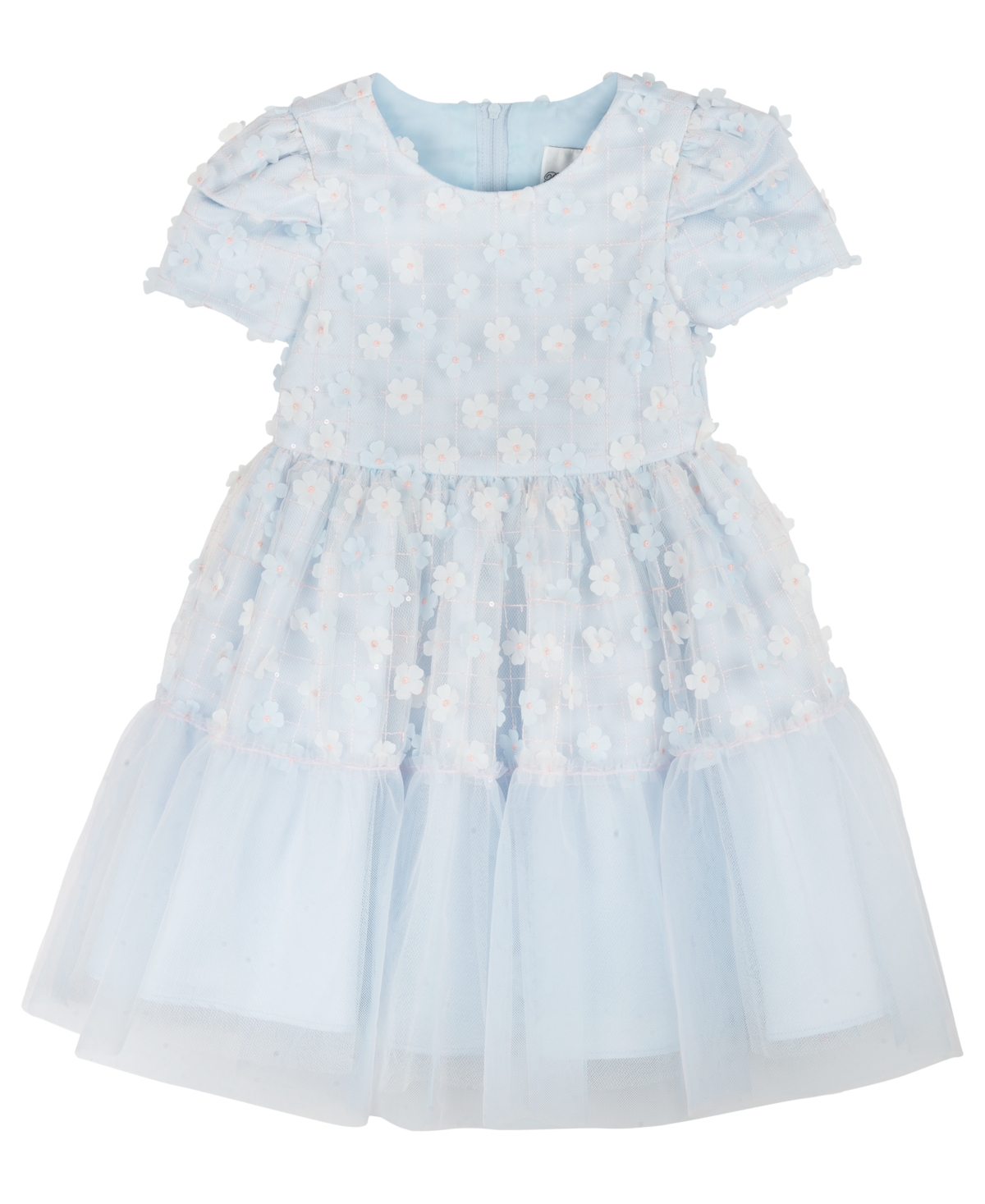 Shop Rare Editions Toddler Girls Cap Sleeves 3d Floral Mesh Social Dress In Light Blue