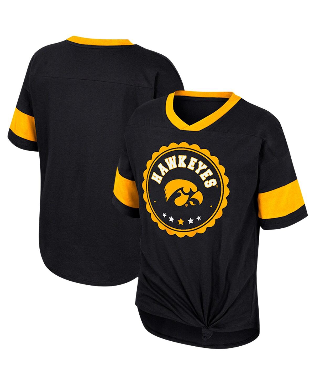 Colosseum Big Girls  Black Iowa Hawkeyes Tomika Tie-front V-neck T-shirt In Black