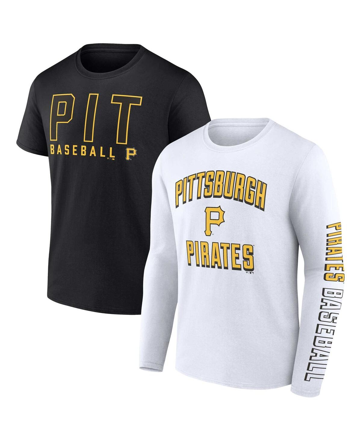 Shop Fanatics Men's  Black, White Pittsburgh Pirates Two-pack Combo T-shirt Set In Black,white