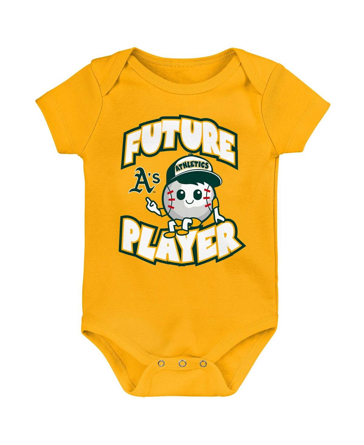 Outerstuff Baby Boys And Girls Gold, Green, White Oakland Athletics Minor League Player Three-pack Bodysuit Set In Gold,green