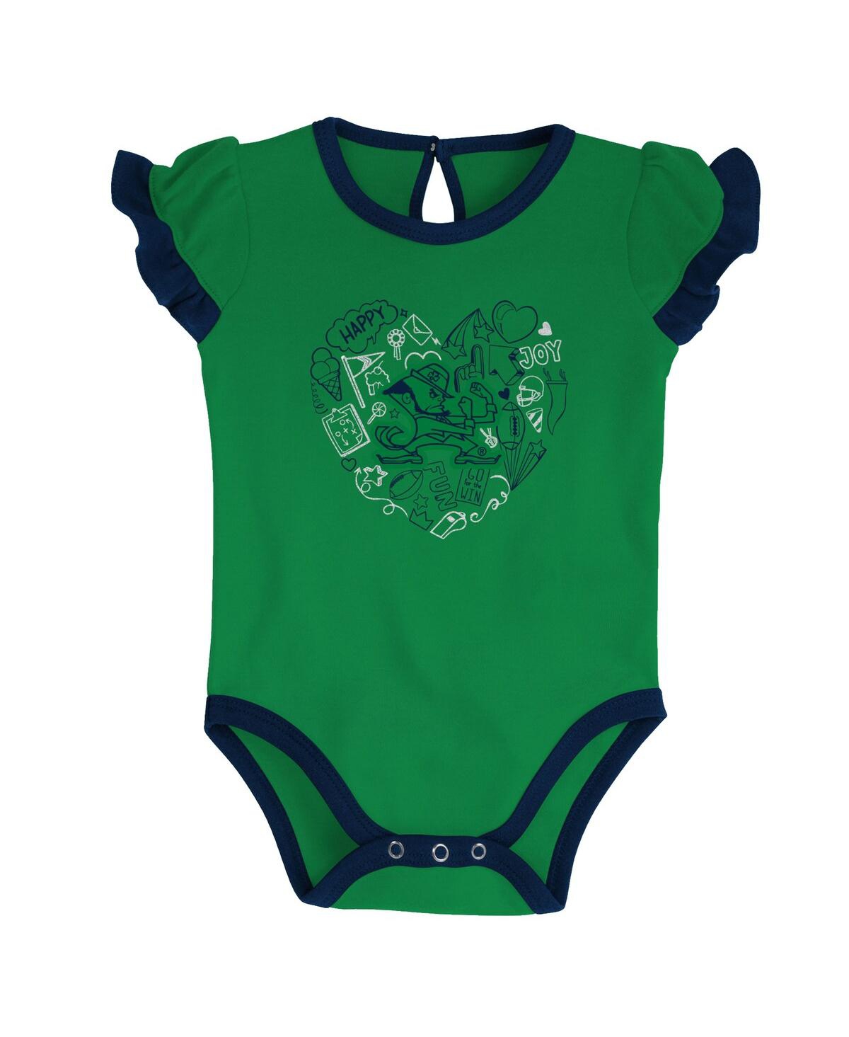 Outerstuff Baby Girls Navy, Green Notre Dame Fighting Irish Too Much Love Two-piece Bodysuit Set In Navy,green