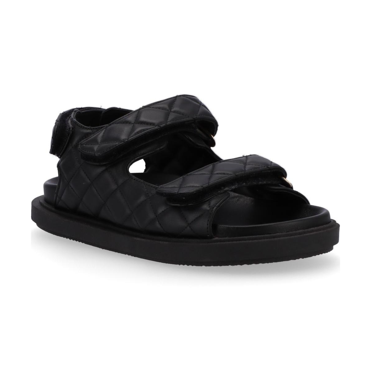 Women's Hook-Loop Leather Sandals - Black
