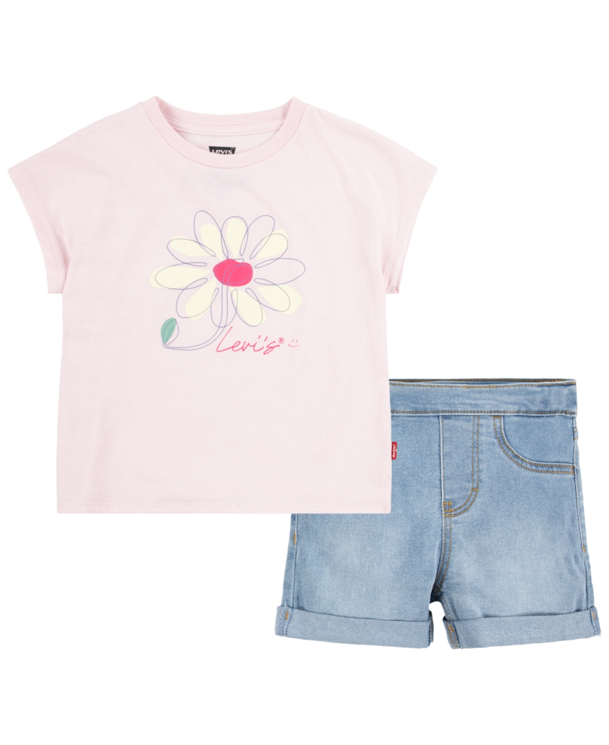 Shop Levi's Little Girls Floral Dolman T-shirt And Shorts Set In Chalk Pink
