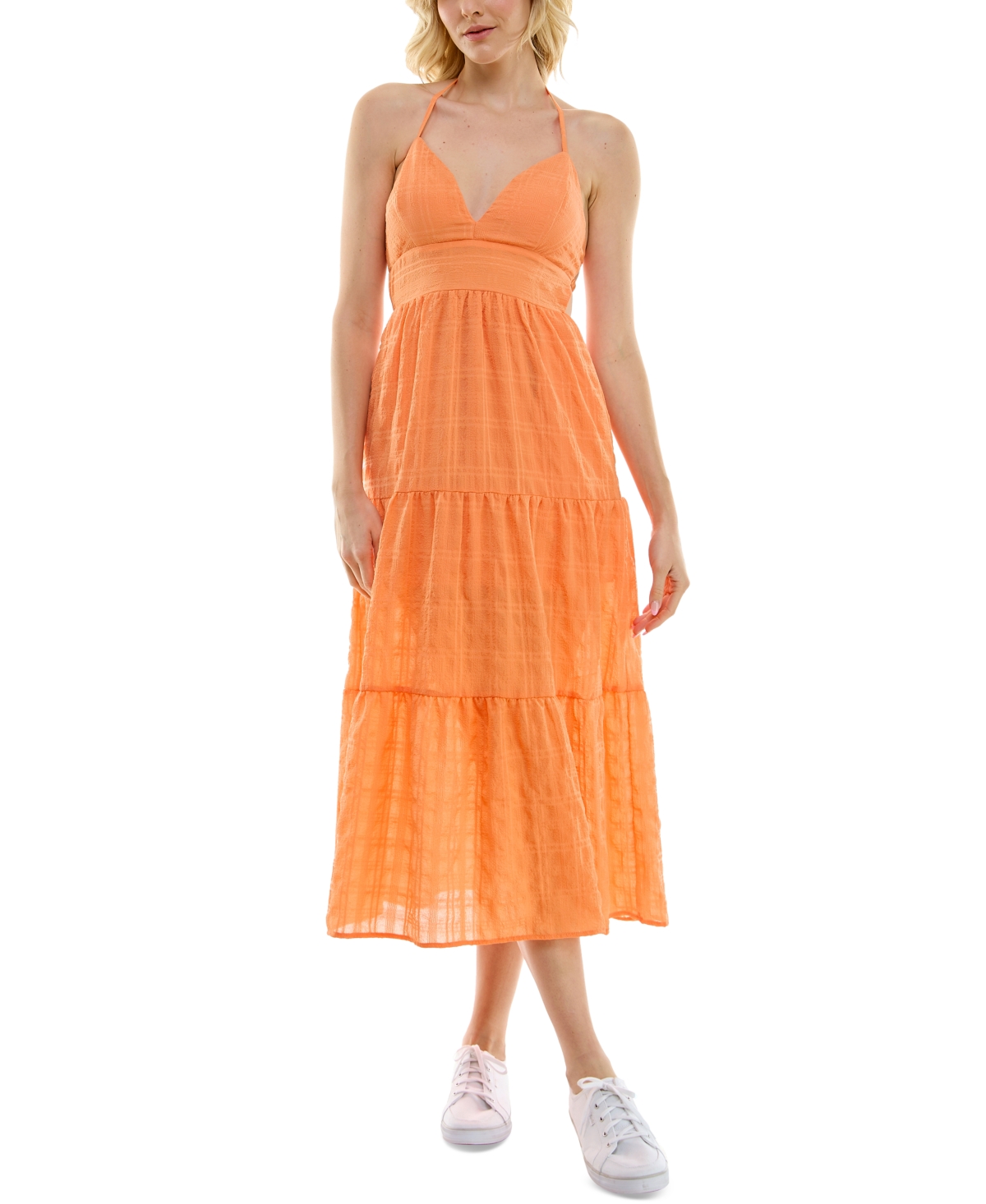 Juniors' Printed Sleeveless Halter Midi Dress - Apricot Jm