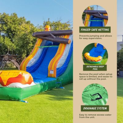 T-Rex Dinosaur Inflatable Water Slide Bounce House Combo with Splash Pool (with Air Blower), Commercial Grade, 100% PVC Vinyl, for Kids and Adults, Basketball Hoop, Outdoor Backyard, Wet Dry