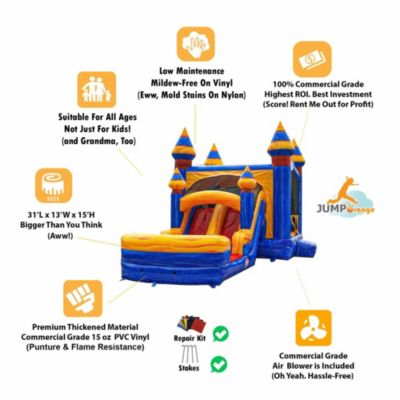 Melting Artic Commercial Grade Bounce House Water Slide Combo with Pool for Kids and Adults (with Blower), Basketball Hoop, Wet Dry Use, Outdoor Indoor, Birthday Party, Rental Quality