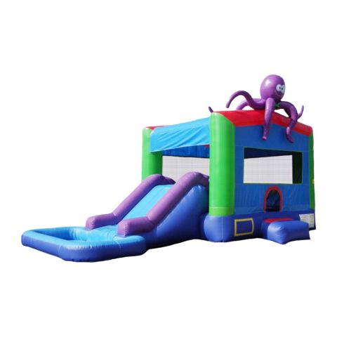 Детская игрушка HERO Kiddo Octopus 13' W x 25' L x 15' H Water Slide, Splash Pool & Basketball Hoop Bounce House, 700 lbs, Ages 3+, цвет: Зелёный