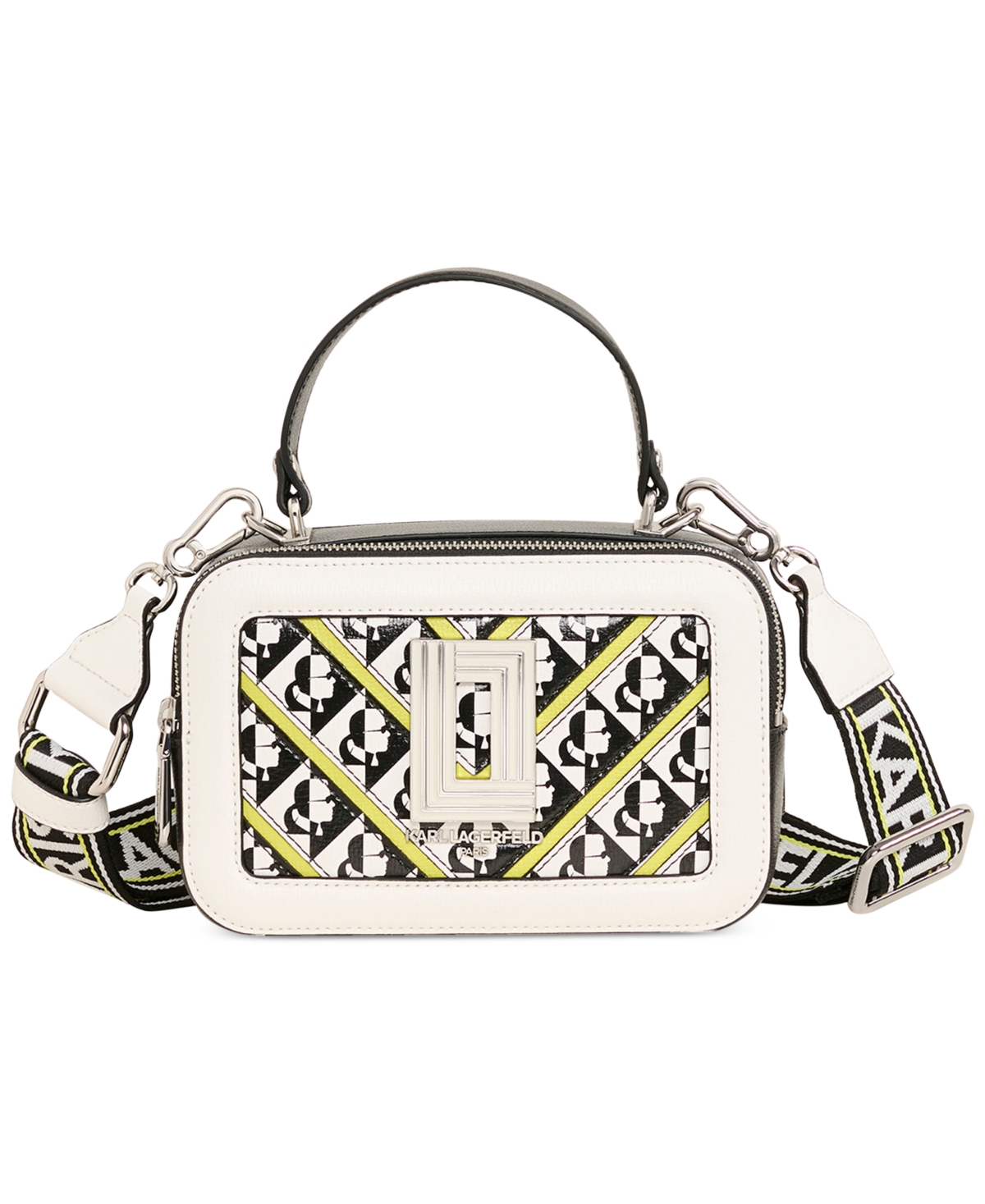 Karl Lagerfeld Simone Printed Leather Small Crossbody In Blk,neongr
