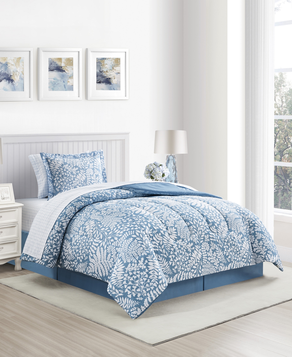 Shop Sunham Botanica 8-pc. Printed Reversible Comforter Set, Created For Macy's In Blue