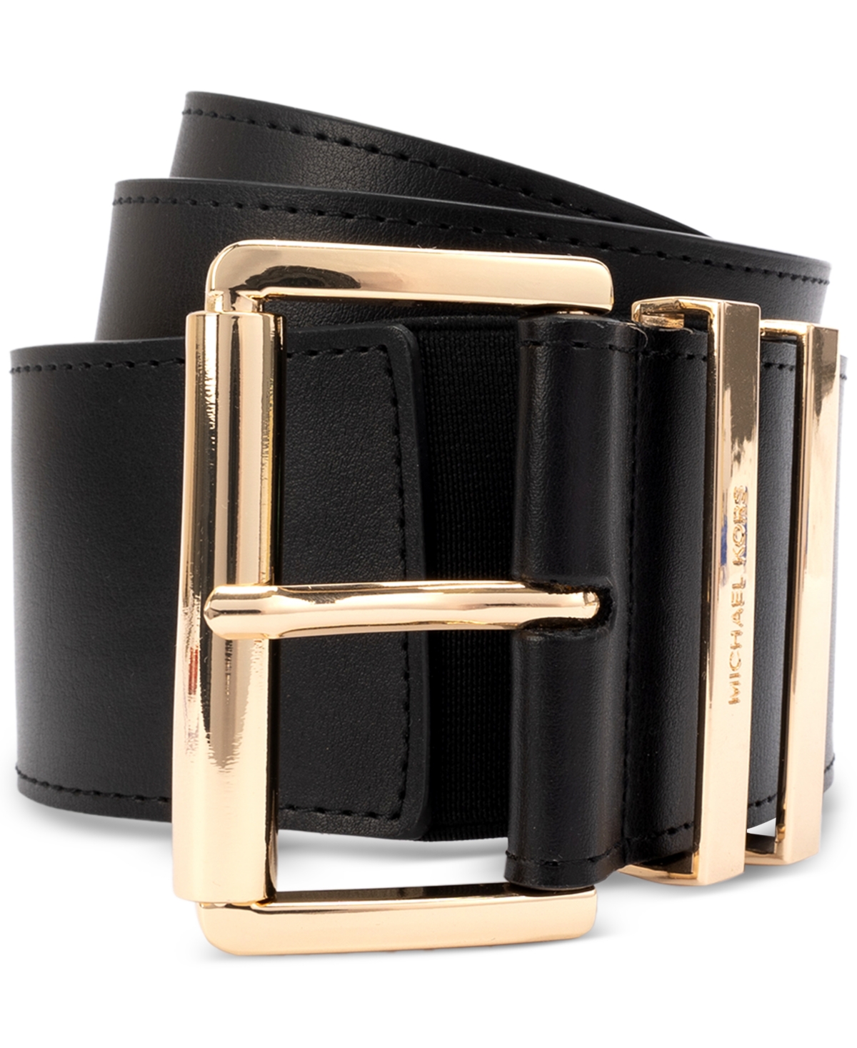 Michael Kors Michael  Women's Wide Calf Hair Leather Belt In Black,gold