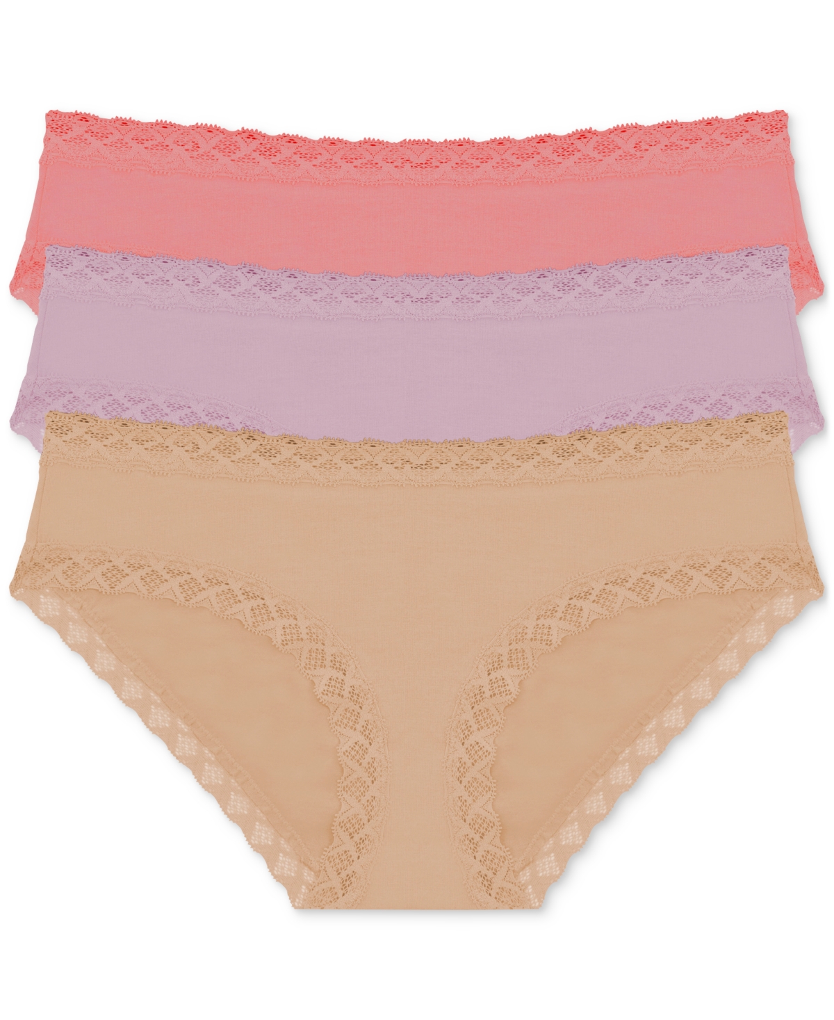 Natori Bliss Lace-trim Cotton Brief Underwear 3-pack 156058mp In Pap,lav,cf