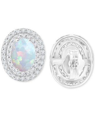 Amethyst & Lab Grown White Sapphire, Oval Halo Birthstone Stud Earrings in Sterling Silver