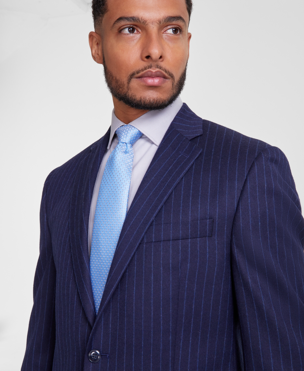 Michael Kors Men's Classic-Fit Pinstripe Wool-Blend Stretch Suit Separate Jacket -blue