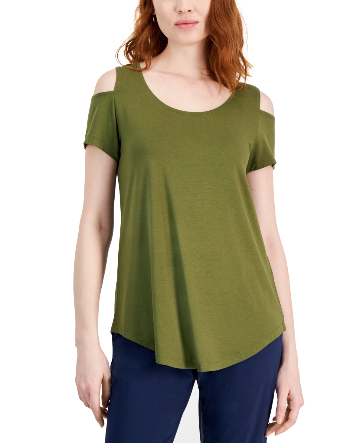 Jm Collection Women's Short Sleeve Scoop-neck Cold-shoulder Top, Created For Macy's In New Avocado