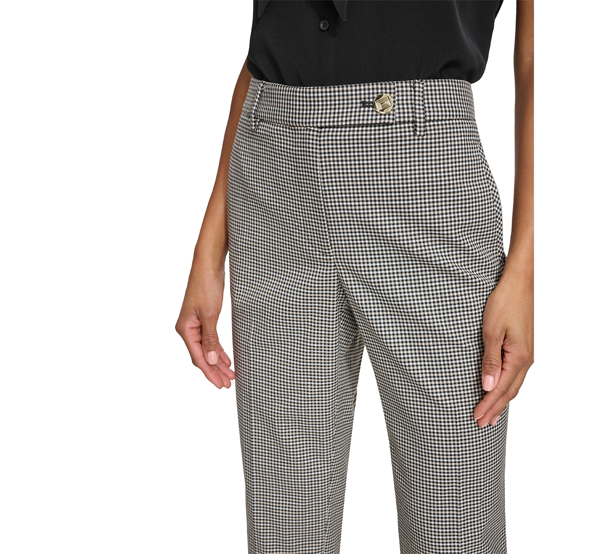 Shop Karl Lagerfeld Women's Checkered Mid Rise Straight-leg Pants In Black,cappuccino