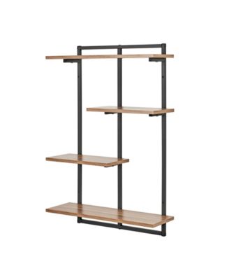 Rhodes 4 Tier Modern Floating Windowsill Wall Shelf Unit with Black Metal Frame and Light Walnut MDF Shelves