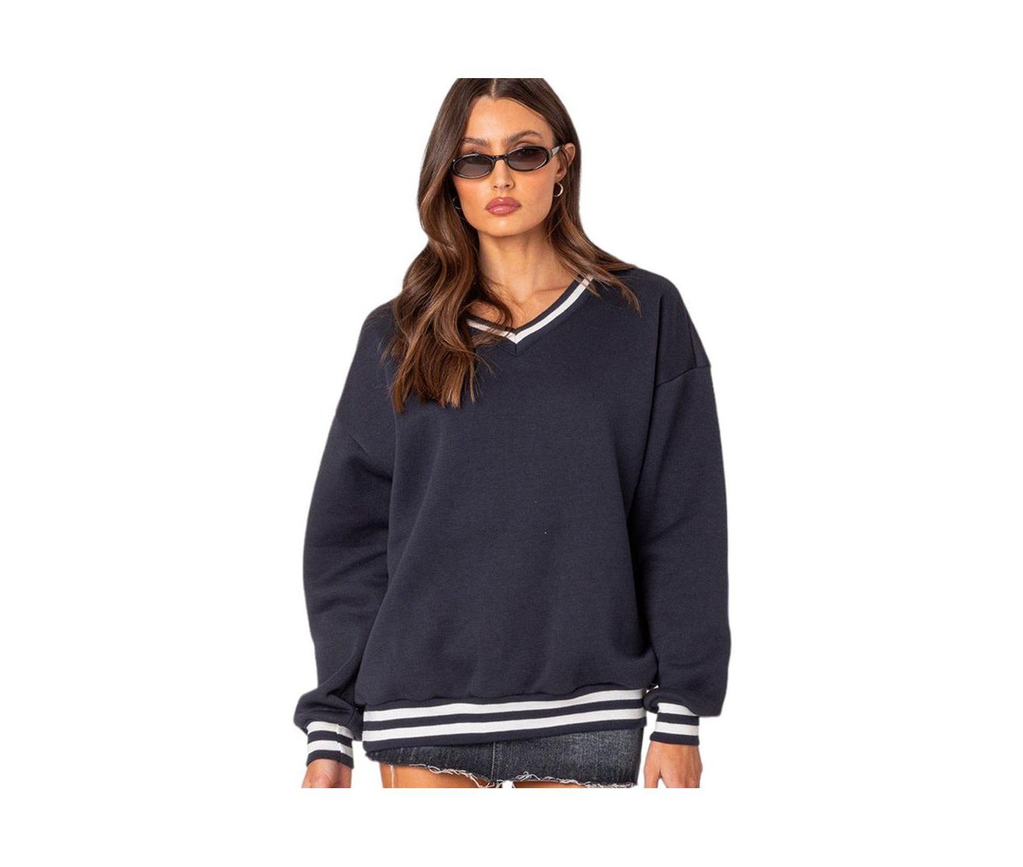 Женская толстовка Edikted Caryn oversized v neck, цвет: Тёмно-синий — фото 3
