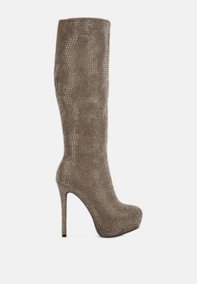 Womens Nebula Rhinestone Embellished Stiletto Calf Boots
