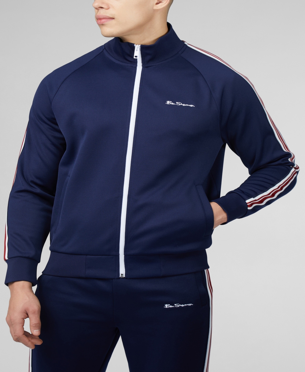 Ben Sherman Taped Tricot Track Jacket In Marine