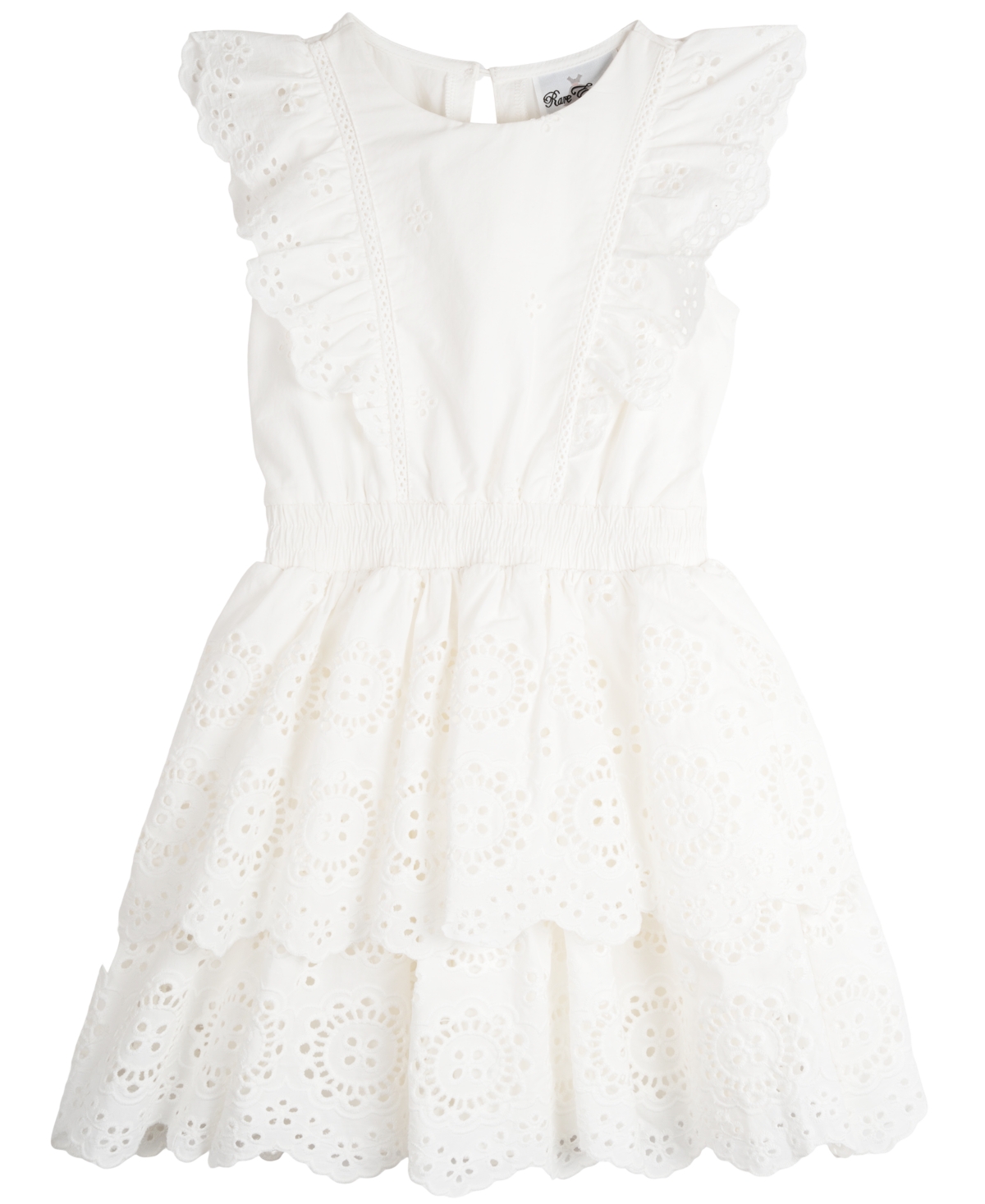 Rare Editions Kids' Little Girls Tiered Eyelet Casual Dress In White