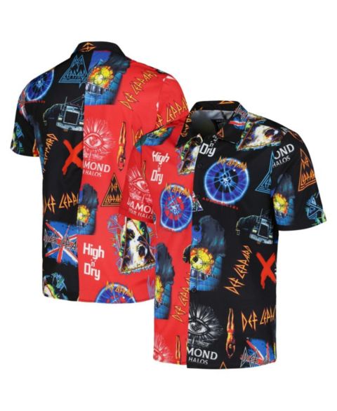 Рубашка Reason Black, Red Def Leppard All-Over Print Woven Button-Up