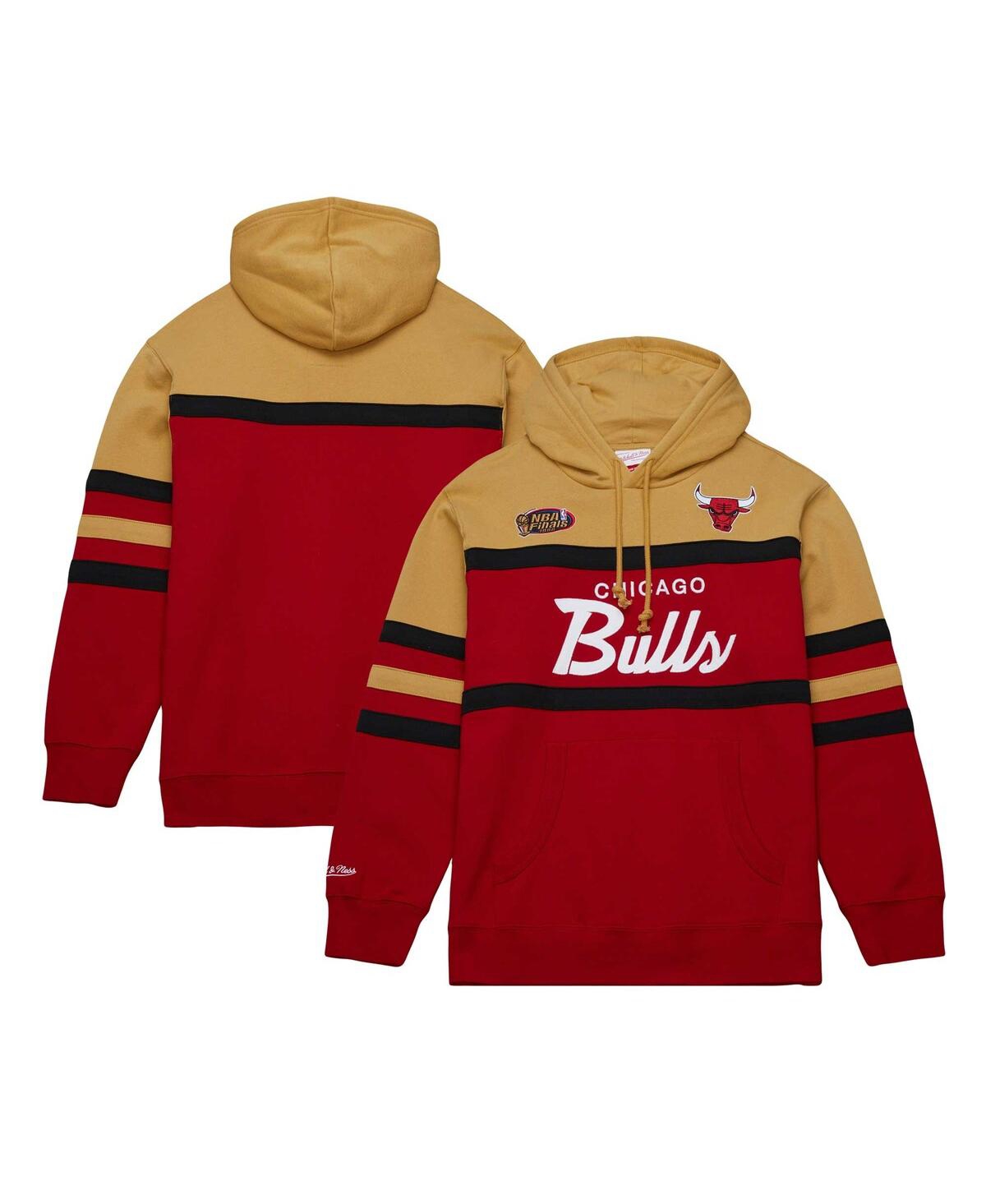 Shop Mitchell & Ness Men's  Red, Gold Chicago Bulls Head Coach Pullover Hoodie In Red,gold