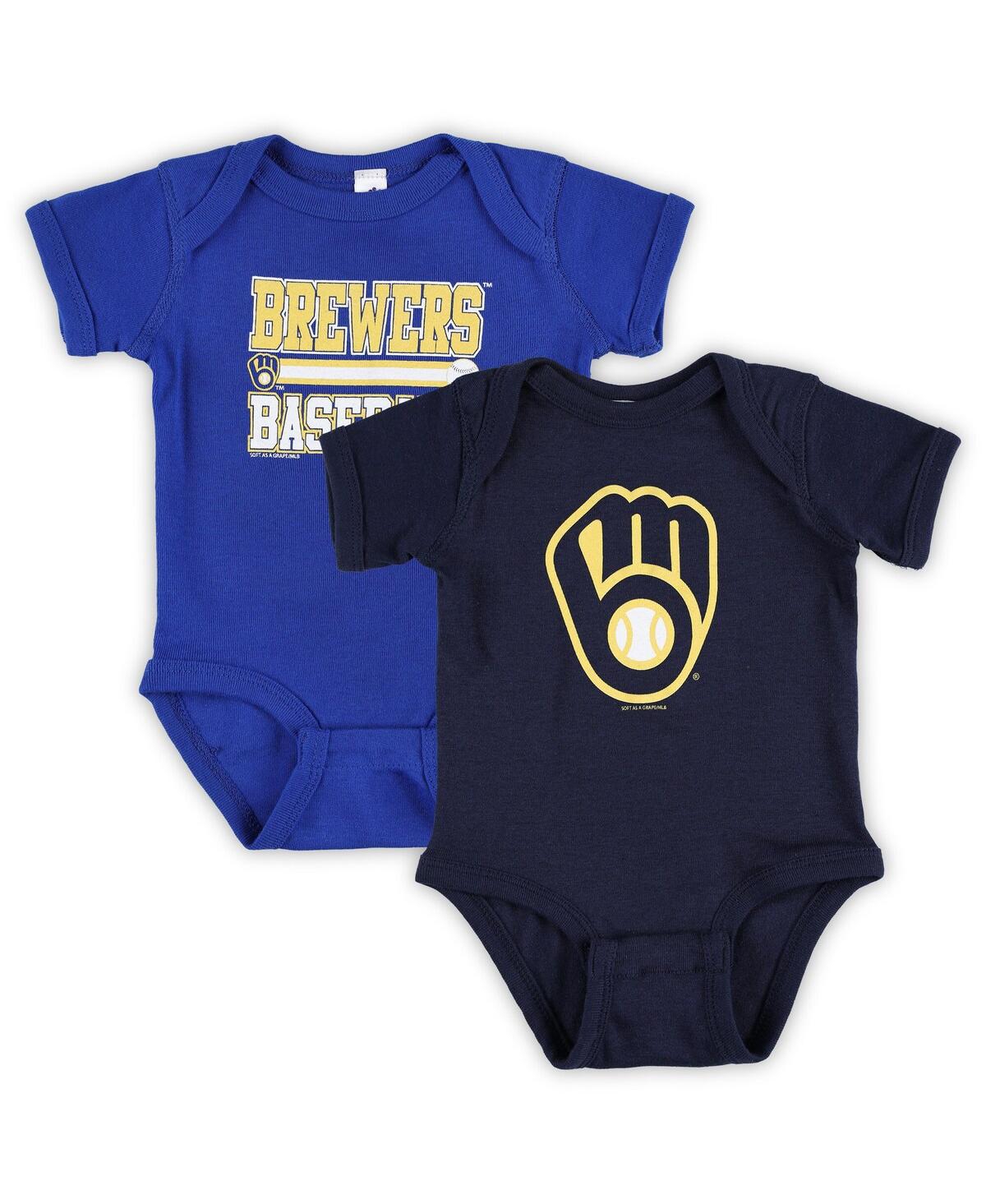 Shop Soft As A Grape Baby Boys And Girls  Navy, Royal Milwaukee Brewers 2-piece Body Suit In Navy,royal