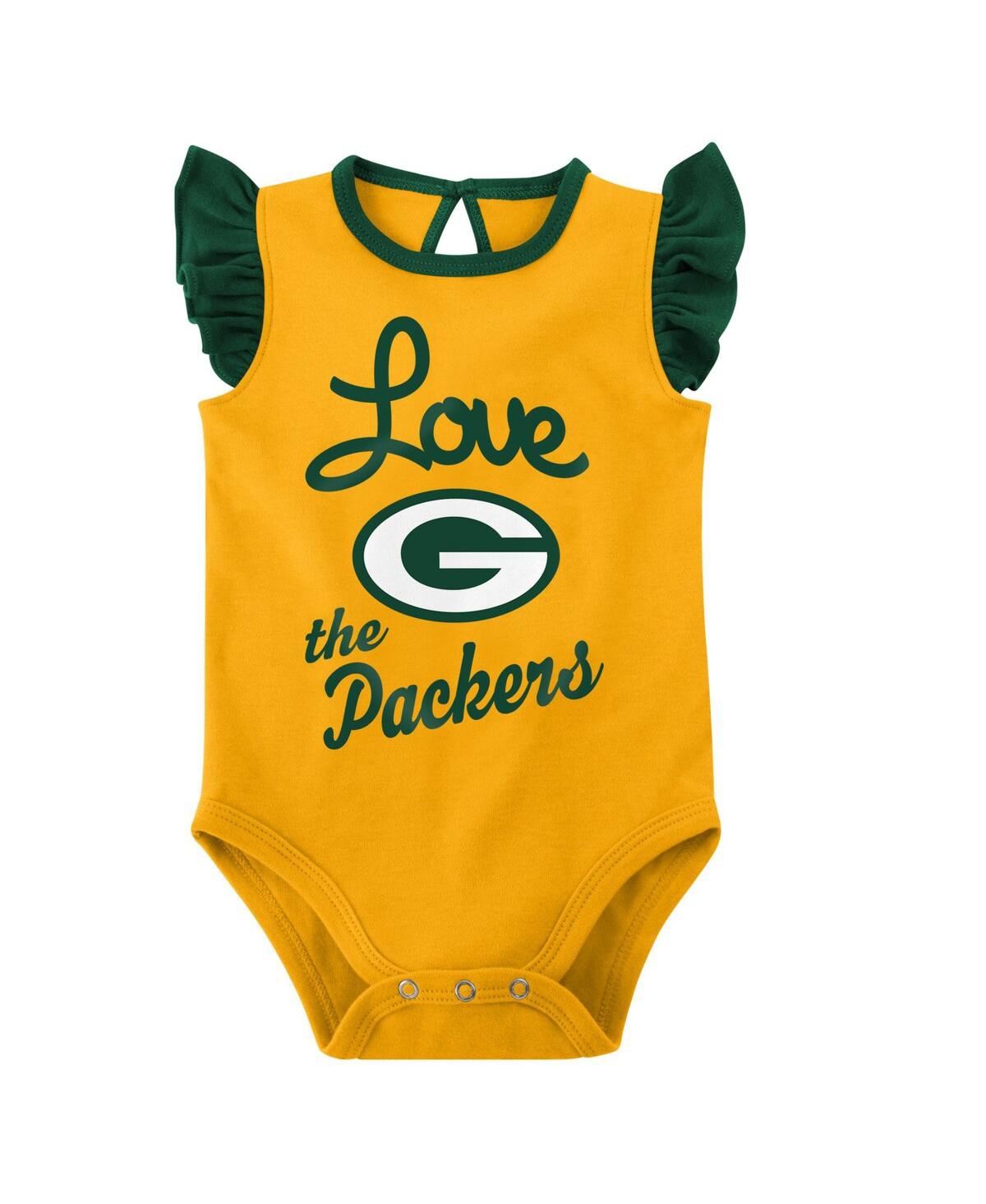 Baby Girls Gold Green Bay Packers Spread the Love 2-Pack Bodysuit Set - Gold