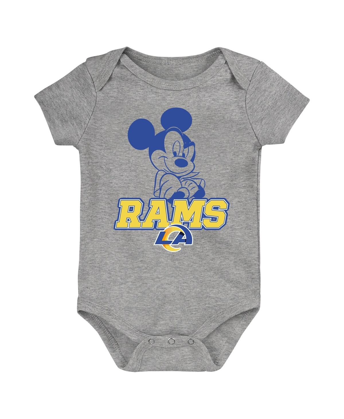 Shop Outerstuff Baby Boys And Girls Royal, Gold, Gray Los Angeles Rams Three-piece Disney Game Time Bodysuit Set In Royal,gold