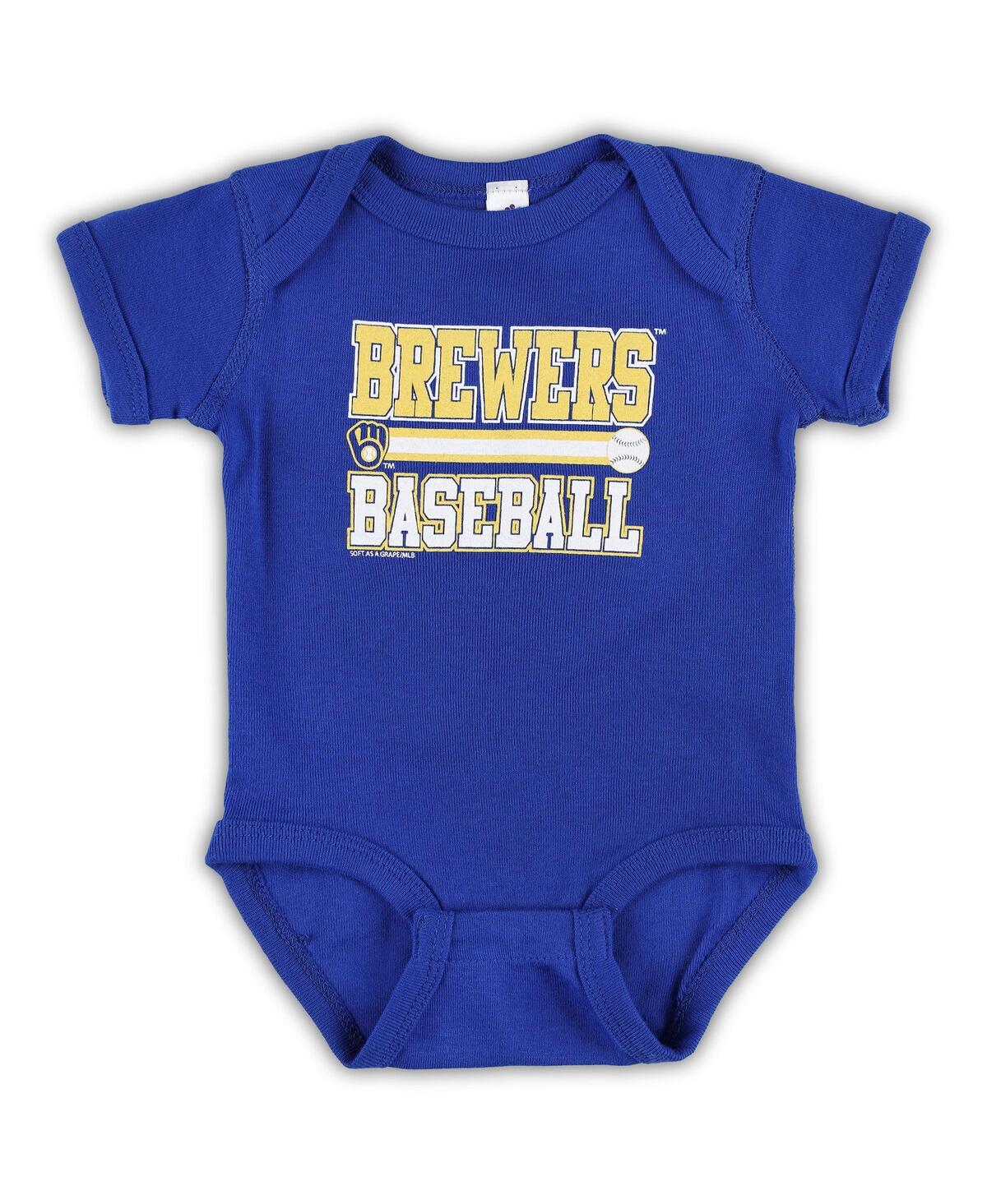 Shop Soft As A Grape Baby Boys And Girls  Navy, Royal Milwaukee Brewers 2-piece Body Suit In Navy,royal