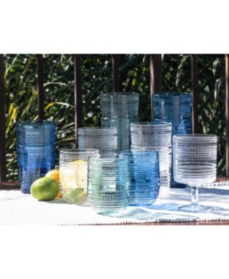 Beaded Double Old Fashioned Cobalt Glasses, Set of 6