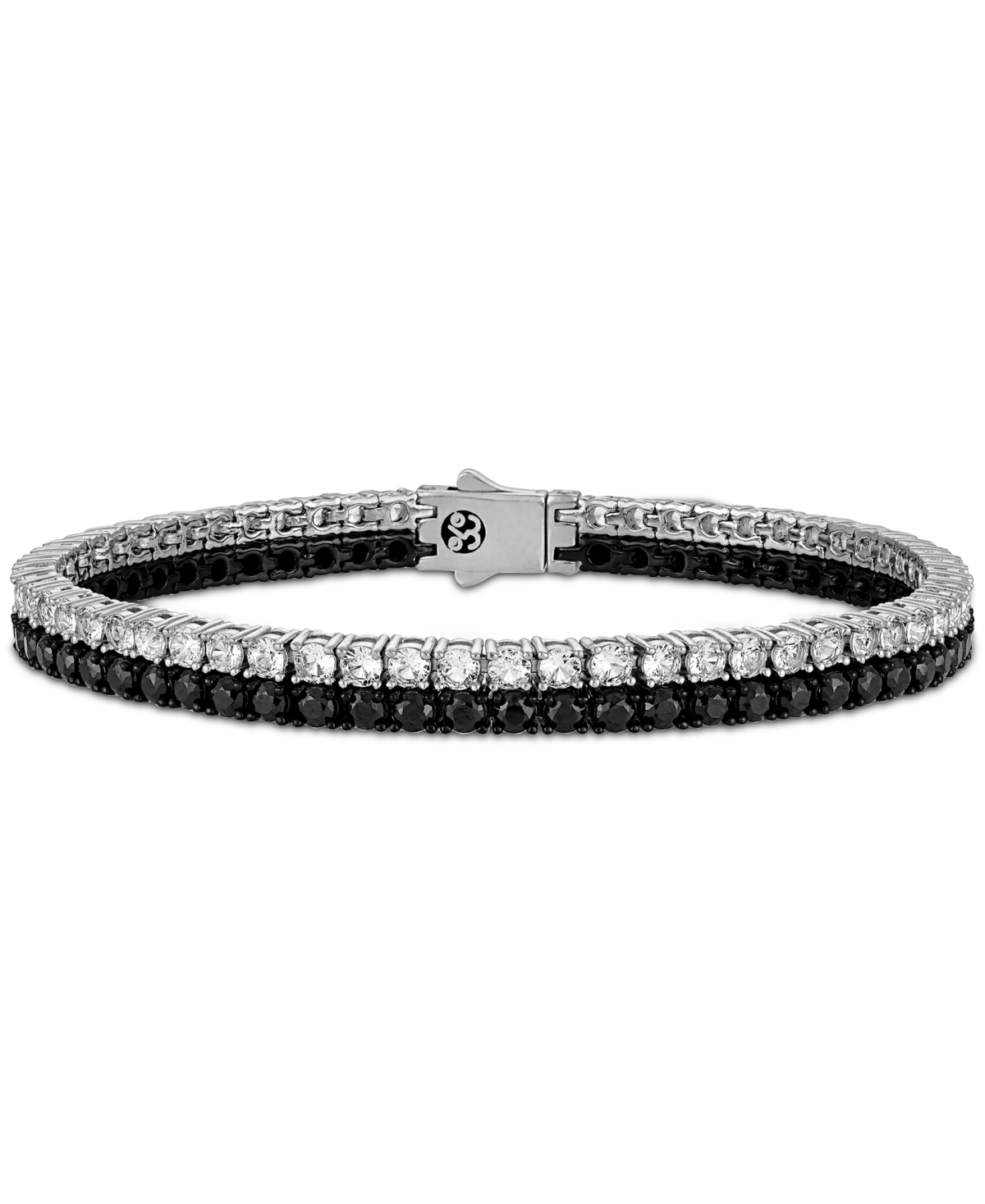 Shop Esquire Men's Jewelry Black & White Cubic Zirconia Double Strand Tennis Bracelet In Sterling Silver, Created For Macy's In Black,white