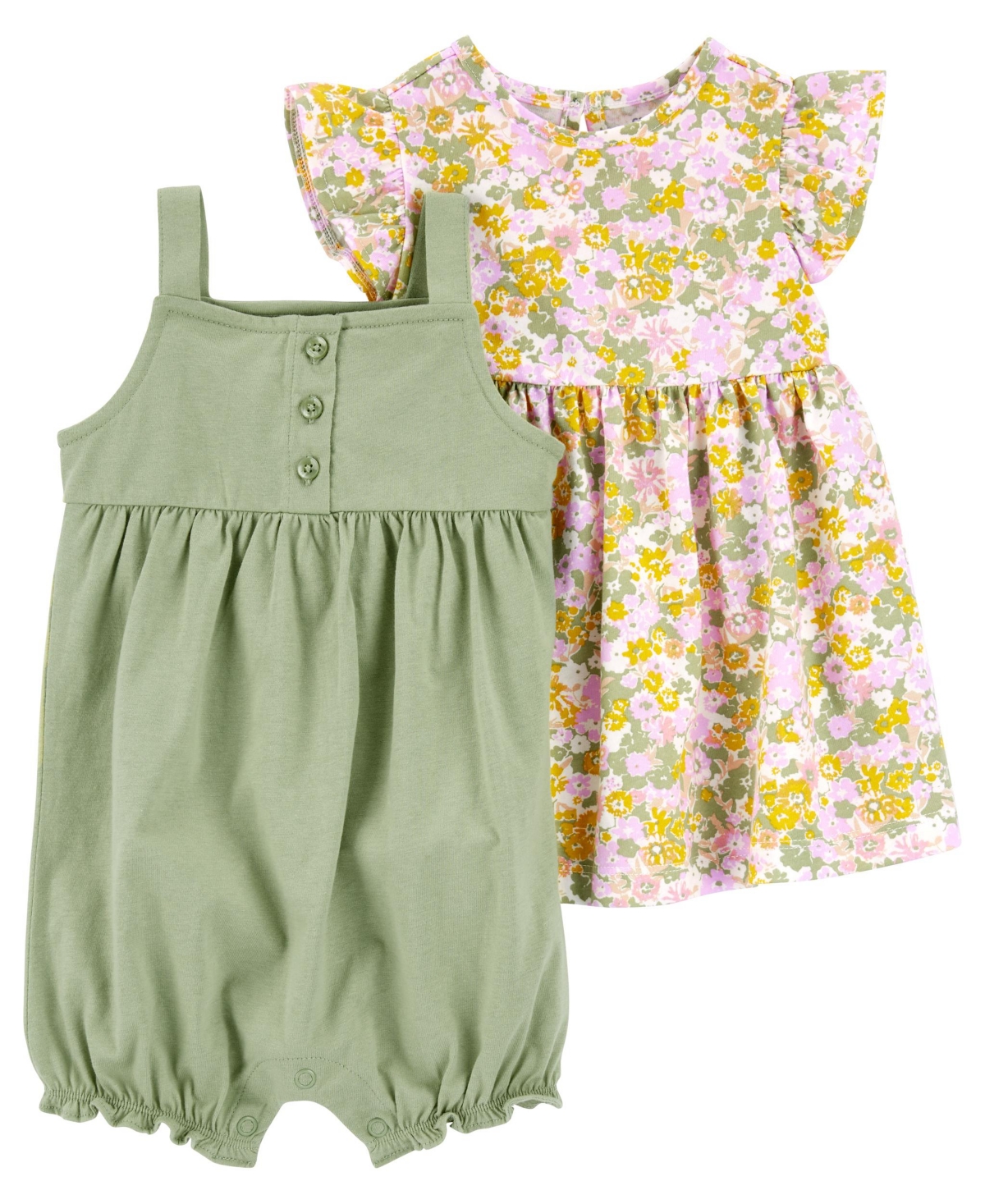Shop Carter's Baby  3 Piece Dress And Romper Set In Green