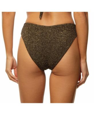 Women's Crinkle Lurex Reversible V Front Classic Bikini Bottom