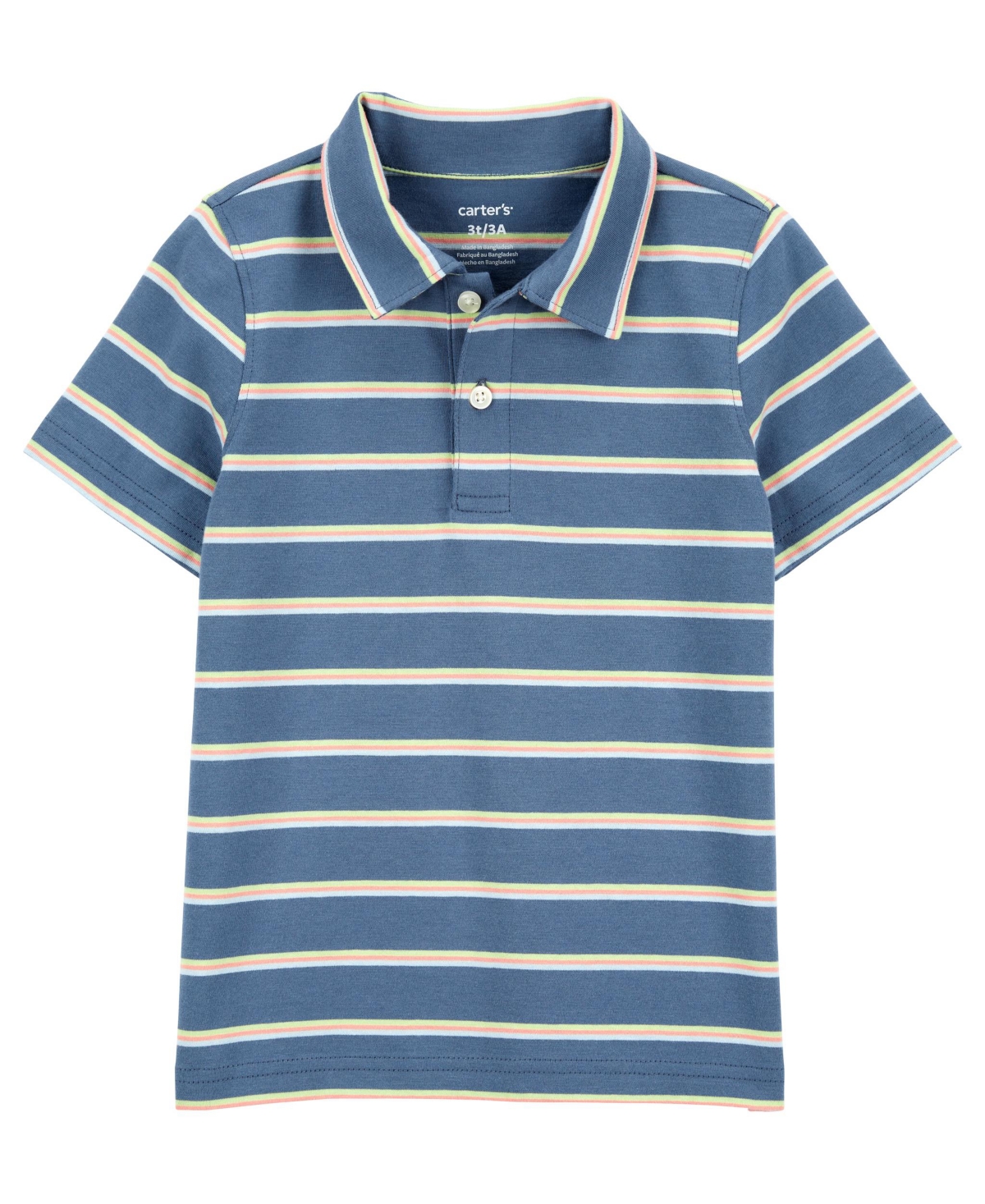 Shop Carter's Toddler Striped Jersey Polo In Blue